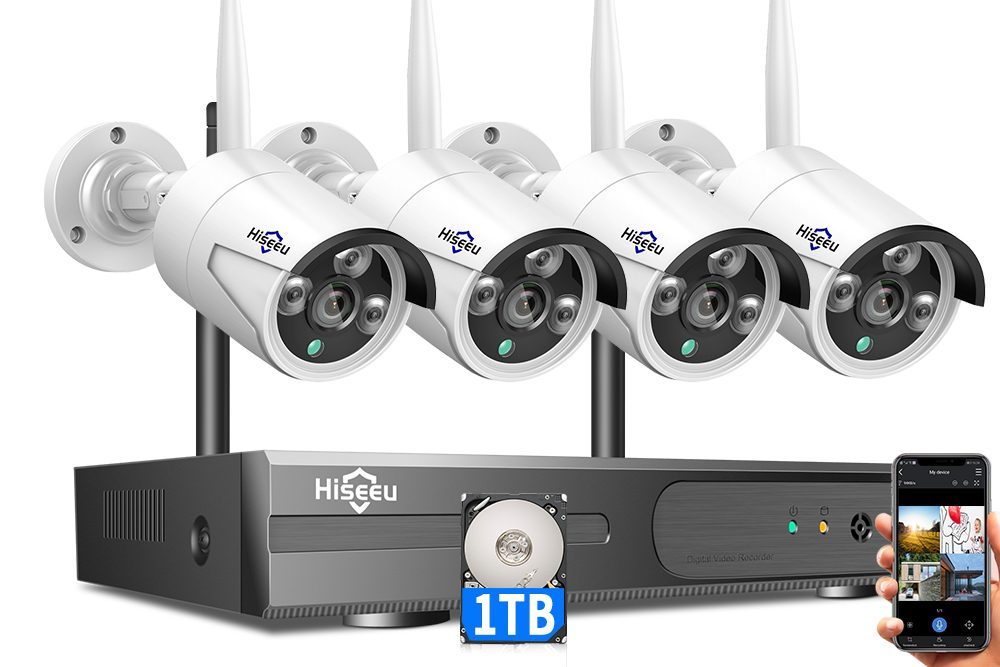 Hiseeu 8CH Wireless NVR 4 PCS 3MP CCTV system